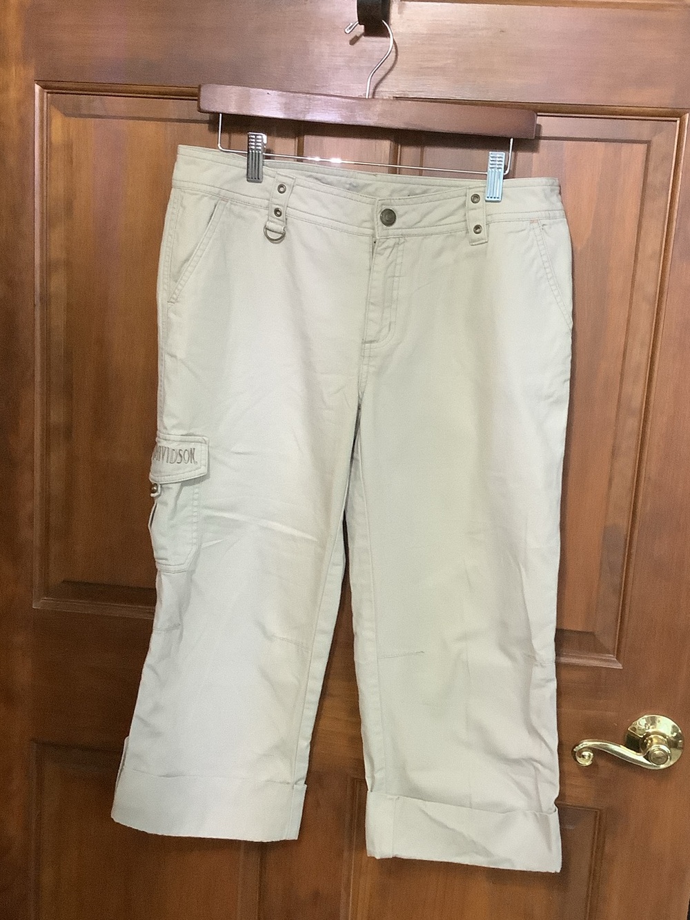 Harley Davidson Khaki Cargo Capri Pants with Side Pocket